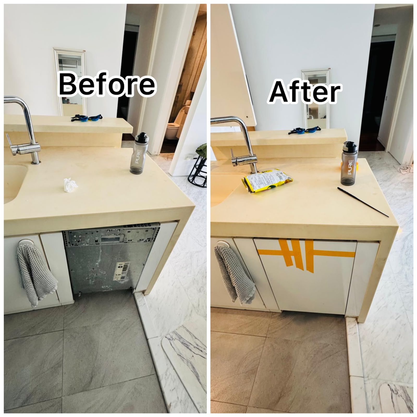 Built-In Dishwasher Removal & Kitchen Cabinet Door Installation Service in Singapore